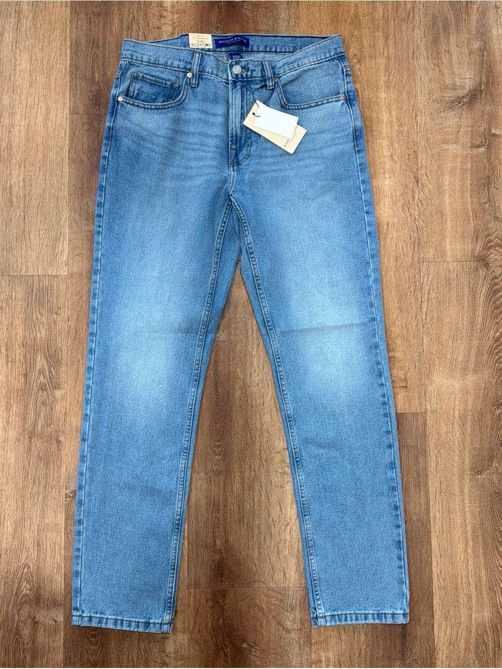 Scotch & Soda Clifton Jeans Men 32x32 (Fits 34x32) Straight Fit Light Wash Denim